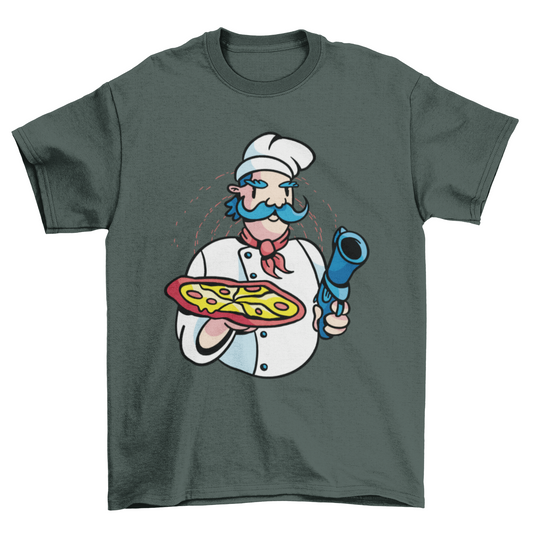 Pizza chef gun t-shirt