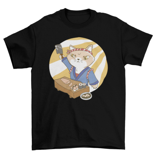 Sushi master cat cartoon animal chef food t-shirt