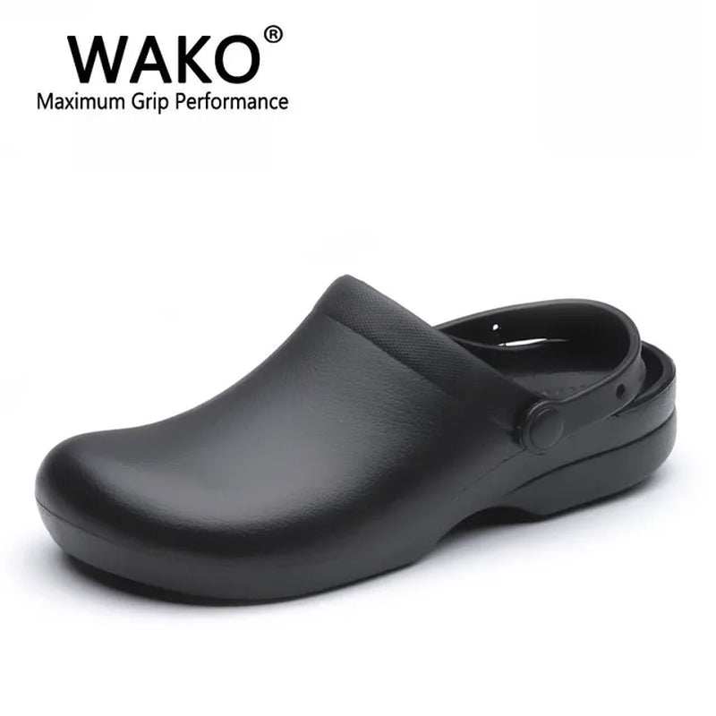WAKO 9011 Men Chef Shoes Super Anti-Slip Kitchen Work Shoes Cook Sandals Clogs with Straps Slip on Breathable Black Size 36-44
