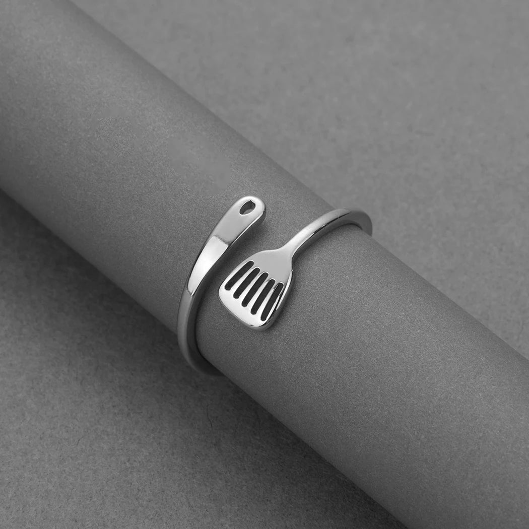 Stainless Steel Kitchen Spatula Ring for Women Chef Cooker Jewelry Vintage Adjustable Rings Trendy Gift