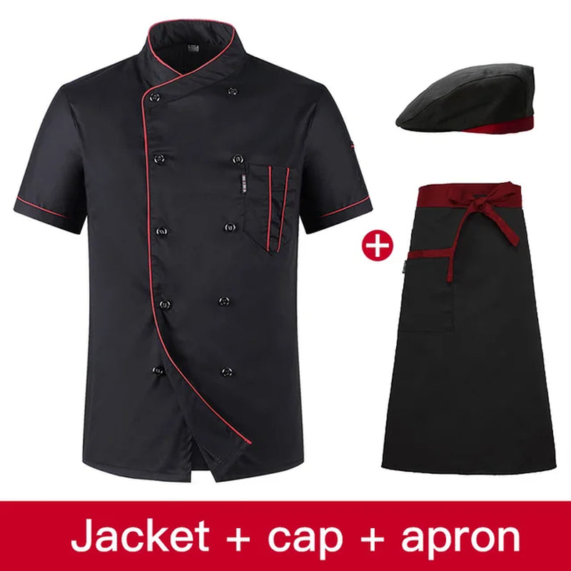 Wholesale Unisex Kitchen Chef Uniform Bakery Food Service Cook Short Sleeve Shirt Breathable Double Breasted Chef Jacket Clothes