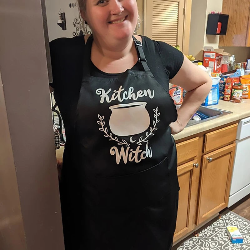 Kitchen Witch Witchy Woman Apron Wife Mom Grandma Happy Halloween Family Dinner BBQ Party Decoration Magic Chef Gift Present