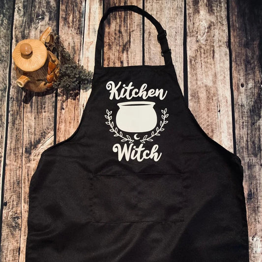 Kitchen Witch Witchy Woman Apron Wife Mom Grandma Happy Halloween Family Dinner BBQ Party Decoration Magic Chef Gift Present