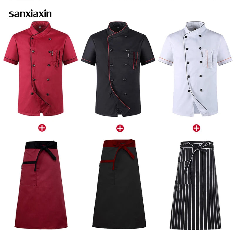 Wholesale Unisex Kitchen Chef Uniform Bakery Food Service Cook Short Sleeve Shirt Breathable Double Breasted Chef Jacket Clothes